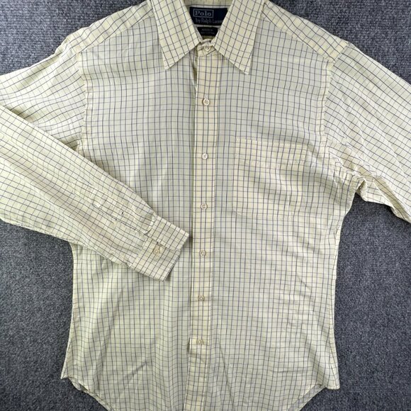 Polo Ralph Lauren Button Up Shirt Men Long Sleeve Yellow Blue 14.5 32/33 Andrew - Picture 2 of 15